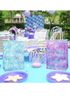 Hanayo 12 Pack Mermaid Party Favor Bags With Colorful Party Paper Gift Bags for Mermaid Under the Sea Theme Baby Shower Paper Gift Bags Kraft Paper Bags Party Favor Bags with Handles for Kids Birthday Baby Shower Crafts Wedding Party Supplies (12 Pcs Mermaid Party Favor Bags)  - Image 3