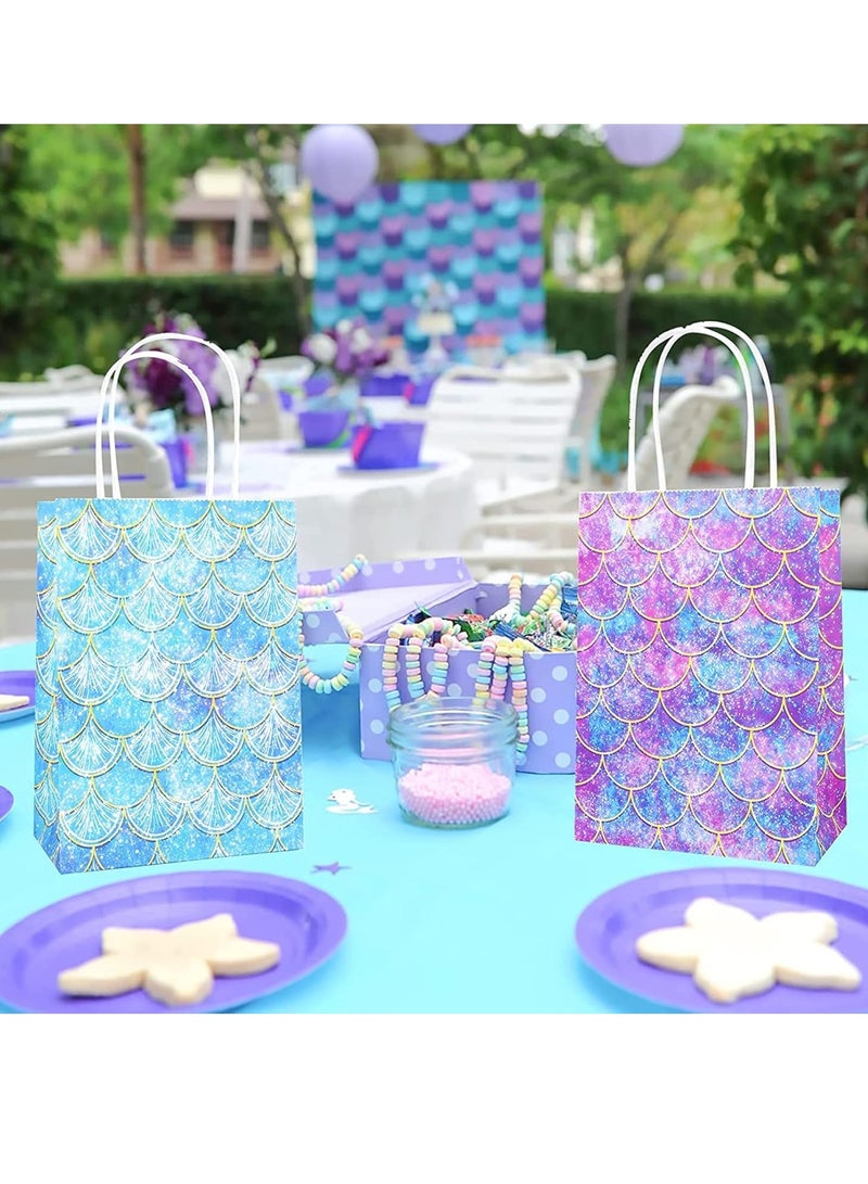 Hanayo 12 حقيبة هدايا حفلة حورية البحر مع أكياس هدايا ورقية ملونة لموضوع حفلة تحت البحر لحفلة استحمام الأطفال أكياس ورقية من كرافت أكياس هدايا حفلة مع مقابض لعيد ميلاد الأطفال وحفلات استحمام الأطفال والحرف وحفلات الزفاف - Image 3