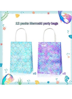 Hanayo 12 Pack Mermaid Party Favor Bags With Colorful Party Paper Gift Bags for Mermaid Under the Sea Theme Baby Shower Paper Gift Bags Kraft Paper Bags Party Favor Bags with Handles for Kids Birthday Baby Shower Crafts Wedding Party Supplies (12 Pcs Mermaid Party Favor Bags)  - Image 4