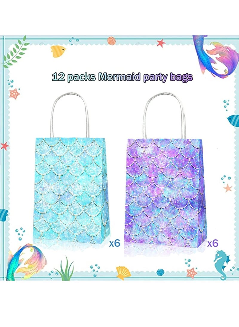 Hanayo 12 حقيبة هدايا حفلة حورية البحر مع أكياس هدايا ورقية ملونة لموضوع حفلة تحت البحر لحفلة استحمام الأطفال أكياس ورقية من كرافت أكياس هدايا حفلة مع مقابض لعيد ميلاد الأطفال وحفلات استحمام الأطفال والحرف وحفلات الزفاف - Image 4