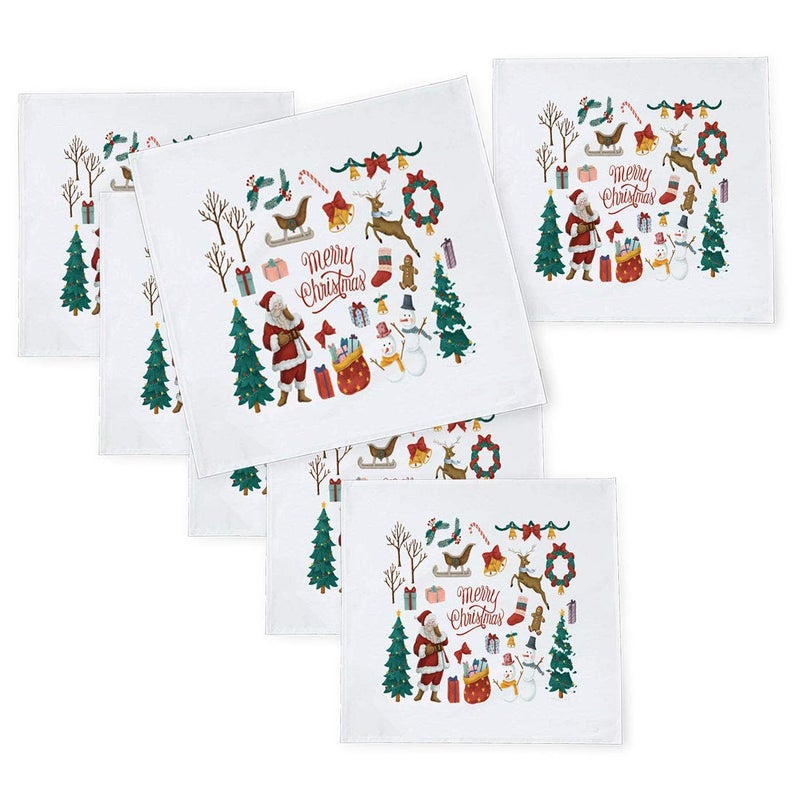 Khakee 6 Pcs Christmas Theme Tafta Silk Table Napkins 10x 10 for Xmas Decoration Christmas OrnamentsChristmas Gift npxmas51P - Image 1