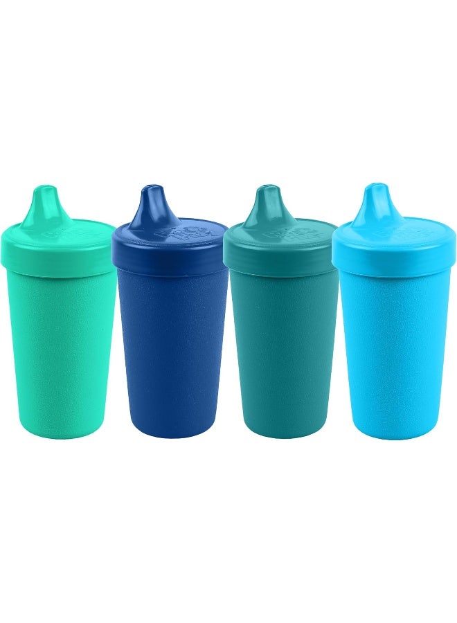 Replay Re Play Made in The USA 4pk No Spill Sippy Cups for Baby, Toddler, and Child Feeding - Sky Blue, Aqua, Navy, Teal (True Blue+) - Image 1