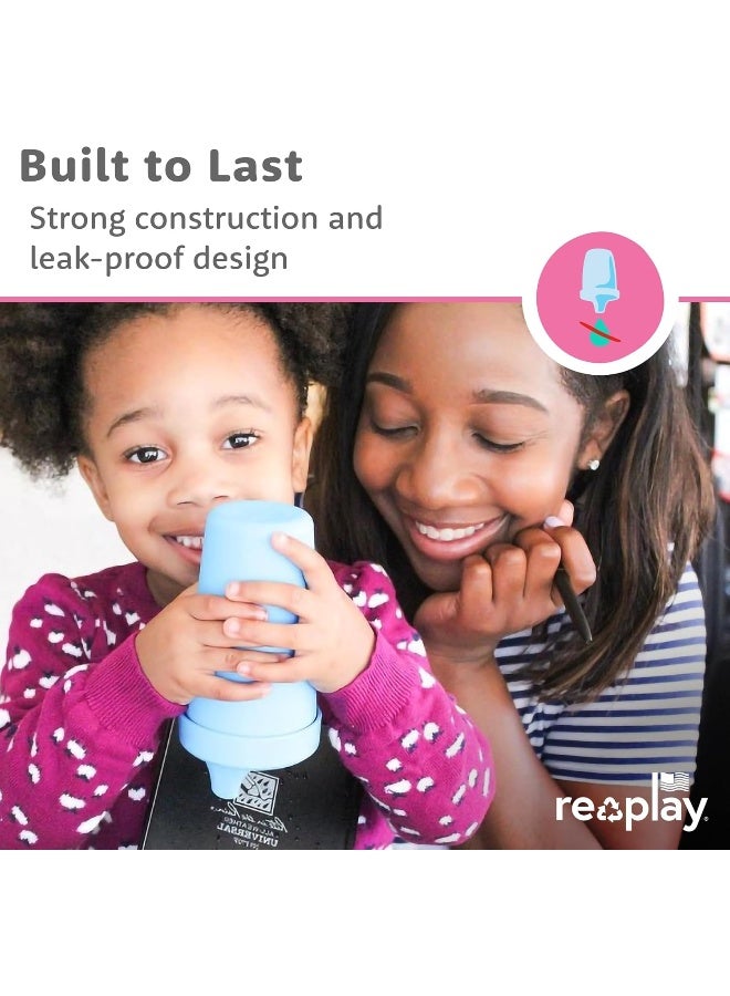 Replay Re Play Made in The USA 4pk No Spill Sippy Cups for Baby, Toddler, and Child Feeding - Sky Blue, Aqua, Navy, Teal (True Blue+) - Image 5
