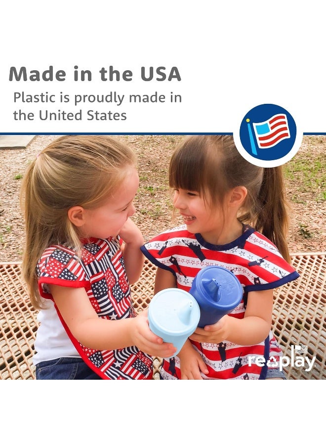 Replay Re Play Made in The USA 4pk No Spill Sippy Cups for Baby, Toddler, and Child Feeding - Sky Blue, Aqua, Navy, Teal (True Blue+) - Image 3
