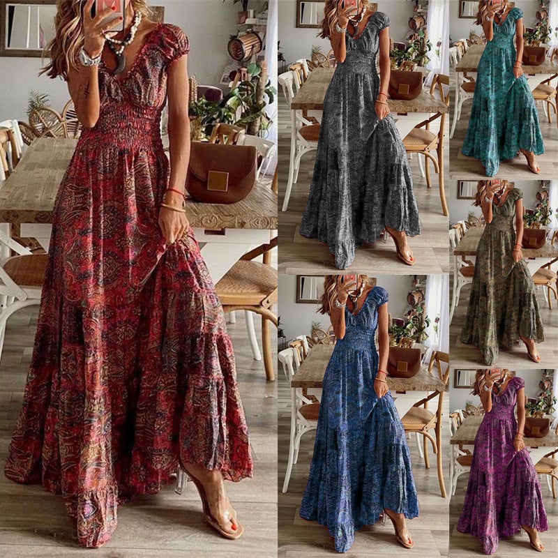 Bohemian Floral Maxi Dress 2023 Waist Slimming Purple  - Image 5