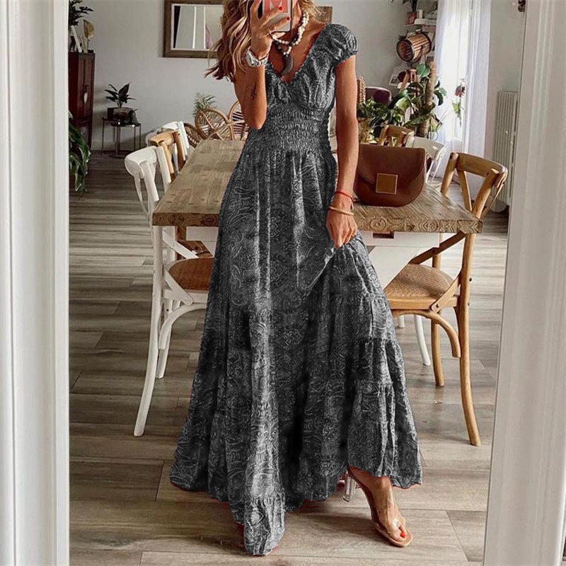 Bohemian Floral Maxi Dress 2023 Waist Slimming Purple  - Image 4