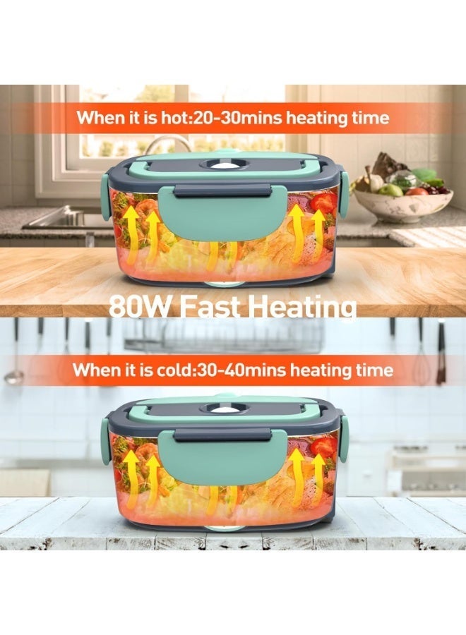 Bukela Electric Lunch Box 60-80W Food Heater, 3in1 Ultra Quick Heated Lunch Boxes for Adults, 12V/24V/110V Portable Food Warmer for Car/Truck/Office With SS Fork Spoon and Insulated Carry Bag(green) - Image 2