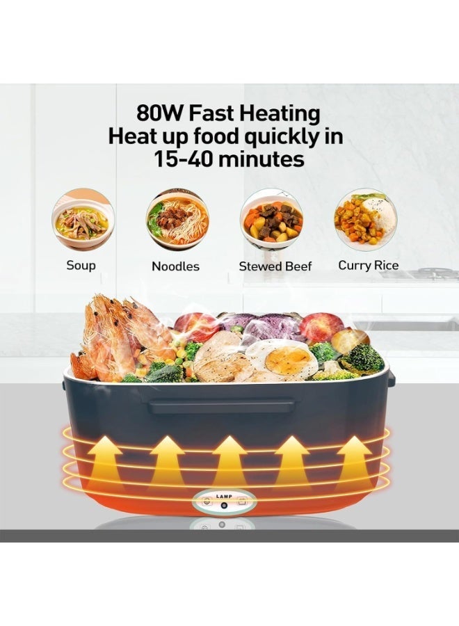 Bukela Electric Lunch Box 60-80W Food Heater, 3in1 Ultra Quick Heated Lunch Boxes for Adults, 12V/24V/110V Portable Food Warmer for Car/Truck/Office With SS Fork Spoon and Insulated Carry Bag(green) - Image 4