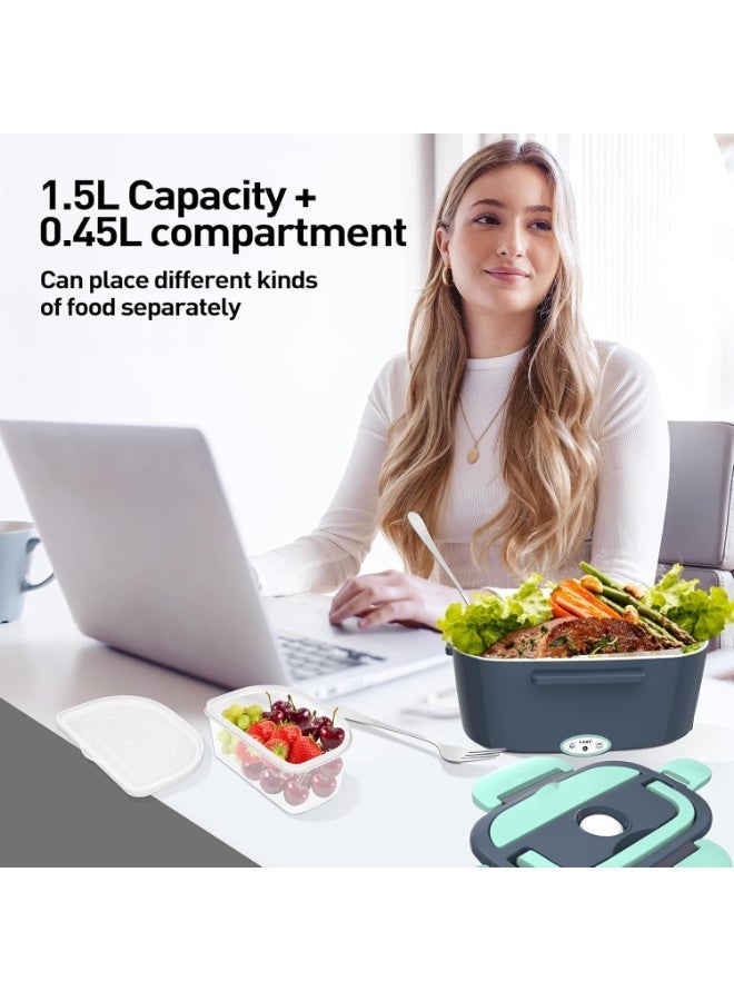 Bukela Electric Lunch Box 60-80W Food Heater, 3in1 Ultra Quick Heated Lunch Boxes for Adults, 12V/24V/110V Portable Food Warmer for Car/Truck/Office With SS Fork Spoon and Insulated Carry Bag(green) - Image 3
