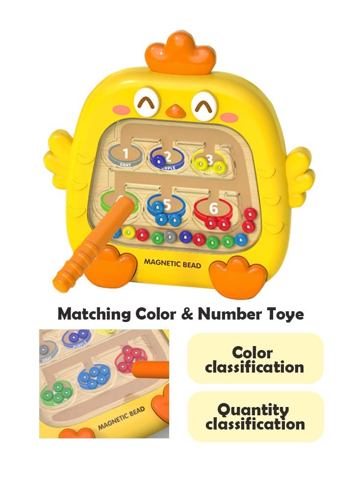 متاهة الألوان والأرقام المغناطيسية، ألعاب تعليمية مثالية للأولاد والبنات من سن 3 إلى 6 سنوات، لعبة مونتيسوري، هدية للأطفال (أصفر) - Image 1