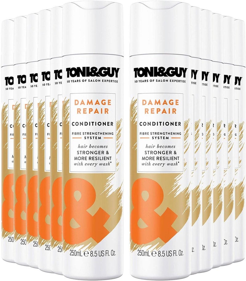 Toni & Guy 12 Pack of 250ml Damage Repair Conditioner Fibre Strengthening System Hair becomes Stronger and More Resilient With Every Wash For a Smooth Finish - Image 1