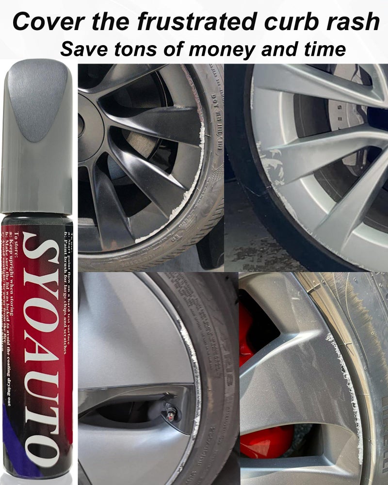 SYOAUTO Gunpowder Rim Touch Up Paint For Tesla Model Y 3 S X Uberturbine/Arachnid/Cybersteam/Turbine Wheel Touch Up Paint Rim Scratch Repair Wheel Curb Rash Paint Pen(Gunpowder) - Image 3