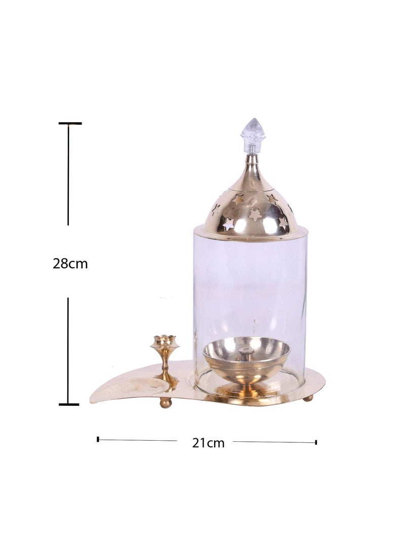 AC ANAND CRAFTS AC ANAND CRAFTS German Silver Diya Oil Lamp with Agarbatti Stand 28X21 cm Golden  - Image 4