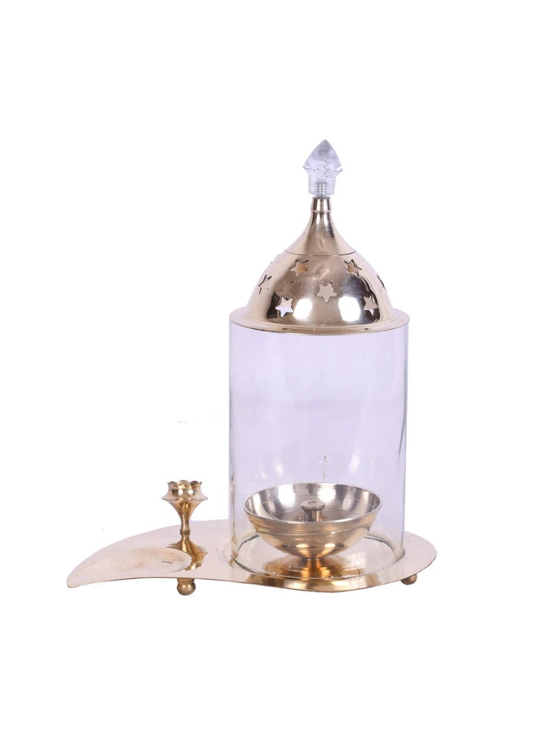 AC ANAND CRAFTS AC ANAND CRAFTS German Silver Diya Oil Lamp with Agarbatti Stand 28X21 cm Golden  - Image 2