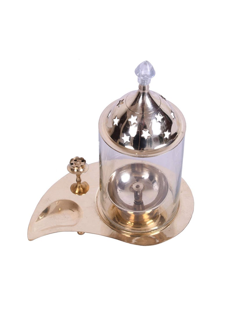 AC ANAND CRAFTS AC ANAND CRAFTS German Silver Diya Oil Lamp with Agarbatti Stand 28X21 cm Golden  - Image 3