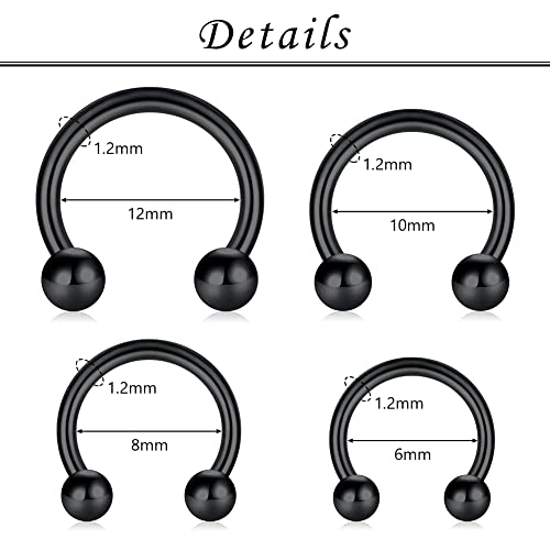 TOKRING 16PCS 16G Septum Nose Rings, Surgical Steel Piercing Jewelry, Cartilage Horseshoe Body Piercing Eyebrow Tragus Lip Rings of Sizes for Women Men 6-12mm - Image 2