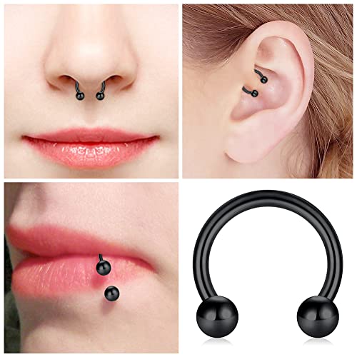 TOKRING 16PCS 16G Septum Nose Rings, Surgical Steel Piercing Jewelry, Cartilage Horseshoe Body Piercing Eyebrow Tragus Lip Rings of Sizes for Women Men 6-12mm - Image 3