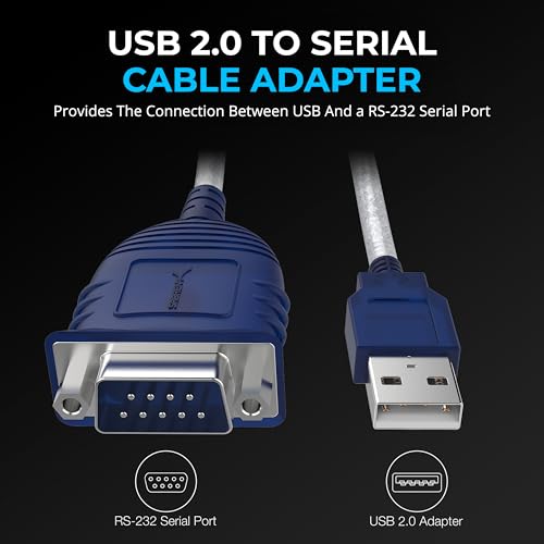 SABRENT USB 2.0 إلى تسلسلي (9 دبابيس) DB 9 RS 232 كابل محول, شريحة Prolific, HEXNUTS, [Windows 11/10/8.1/8/7/VISTA/XP, Mac OS X 10.6 وما فوق] 2.5 قدم (CB-DB9P) - Image 2