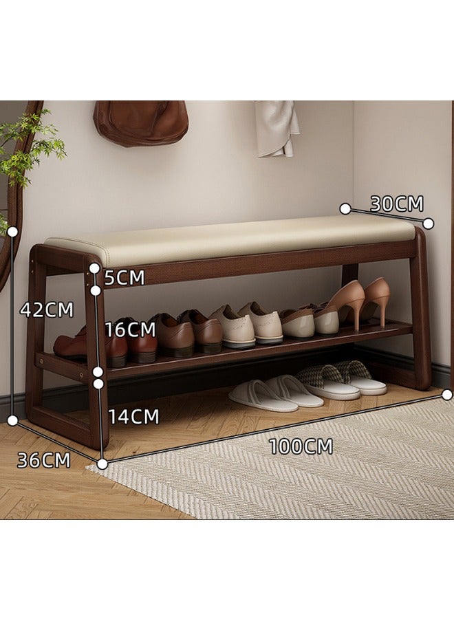JCB CHIC Wood Shoe Bench, 2 Tier Wooden Entryway Bench, Shoe Storage Bench with Cushion,Modern Shoe Bench Rack, for Entryway Bedroom Living Room Balcony 100×30×42CM - Image 2