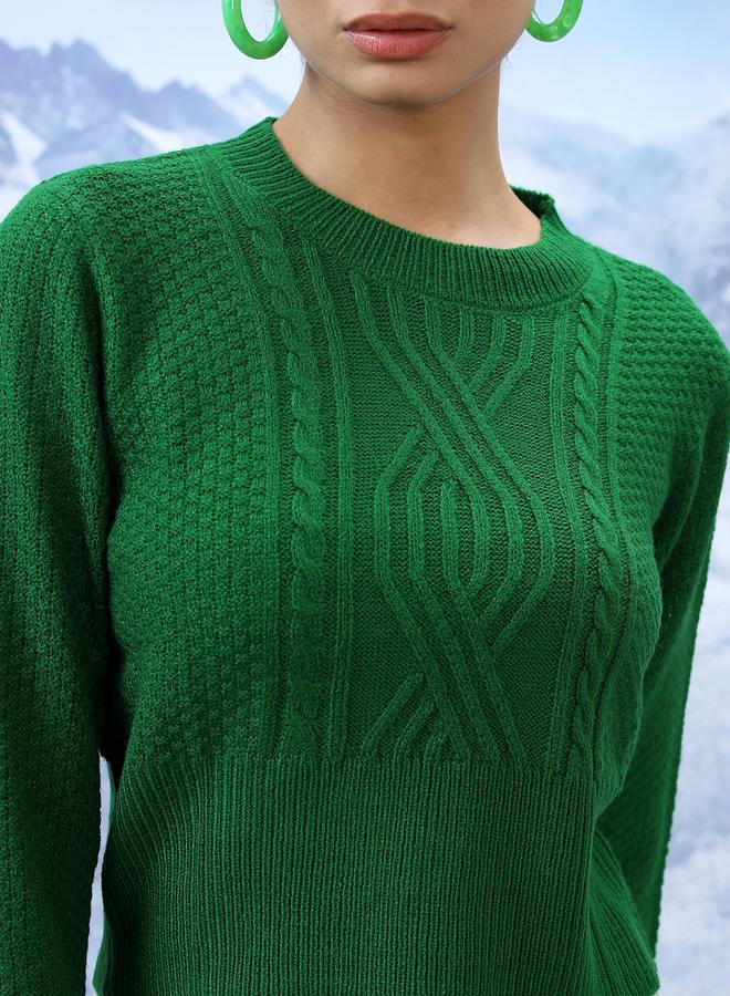 Tokyo Talkies Cable Knit Cropped Round Neck Sweater - Image 5