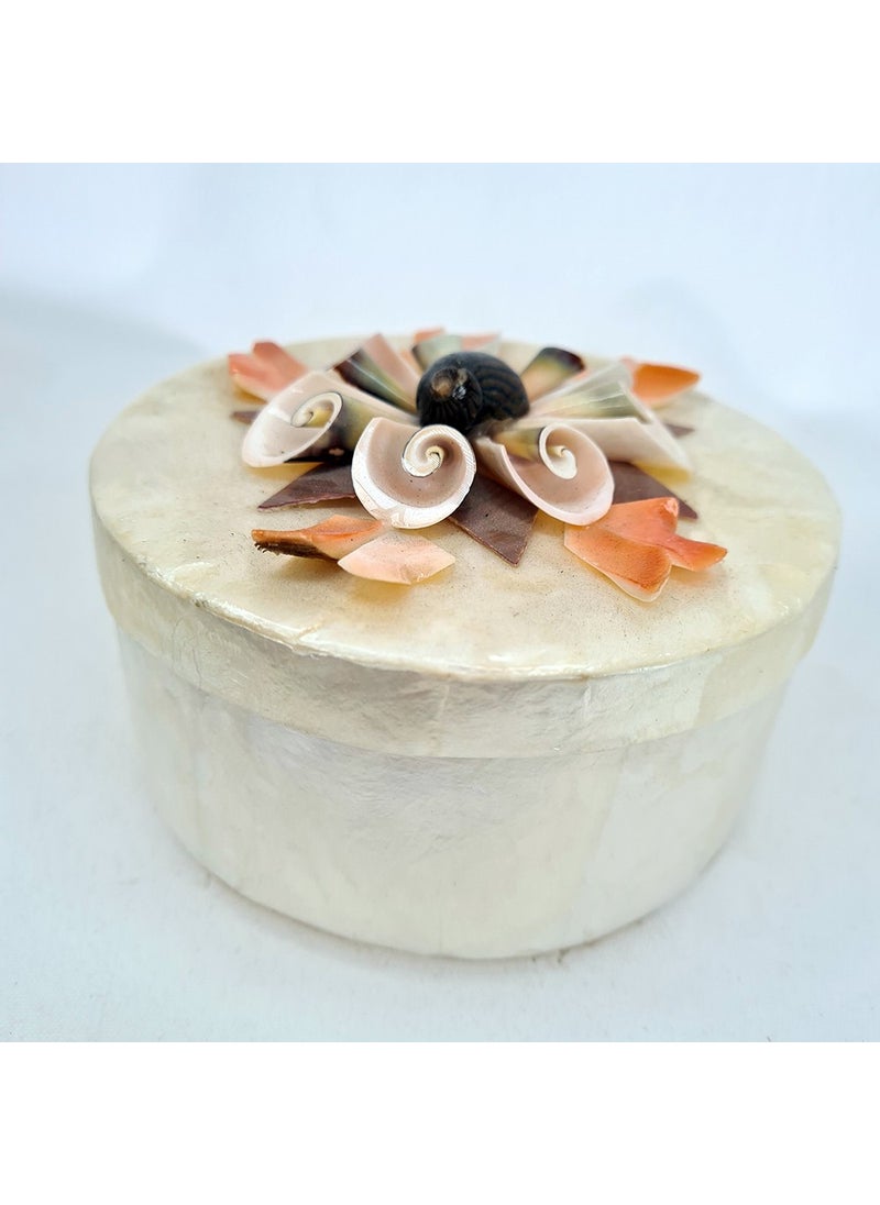 evinizdeki okyanus esintisi turkuaz hediyelik Small Mother of Pearl Round Box  - Image 1