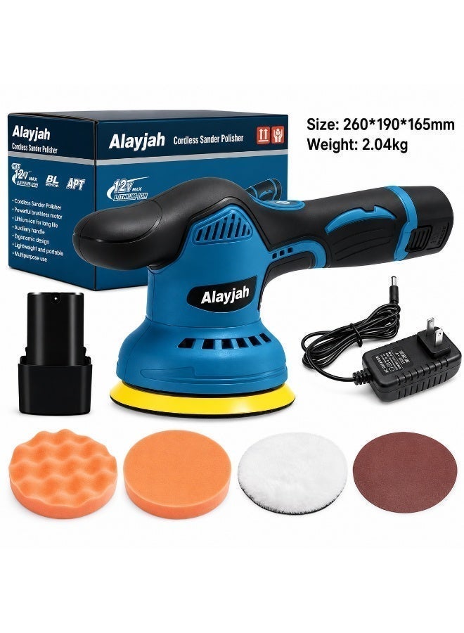 Alayjah, Cordless Car Polisher & Buffer Kit,Dual 12V 1500mAh Batteries, Variable Speed, Portable Polishing & Waxing Tool for Scratch Repair & Detailing 10200300 - Image 4