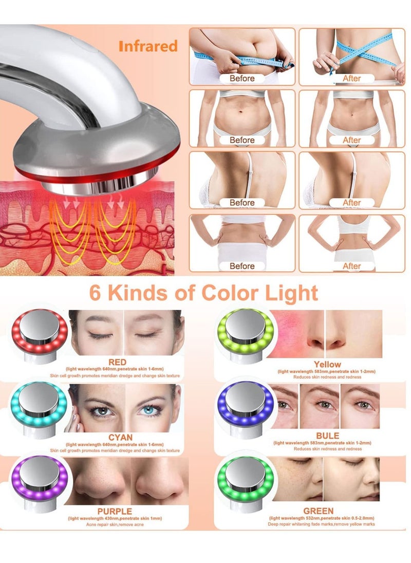SYOSI - Cavitation Machine Face Lifting Machine Ultrasonic Skin Tightening Machine 6 in 1 Ultrasonic Massager Face Massager Machine Beauty Device with Vibration EMS Red Blue LED Handheld Massager - Image 1