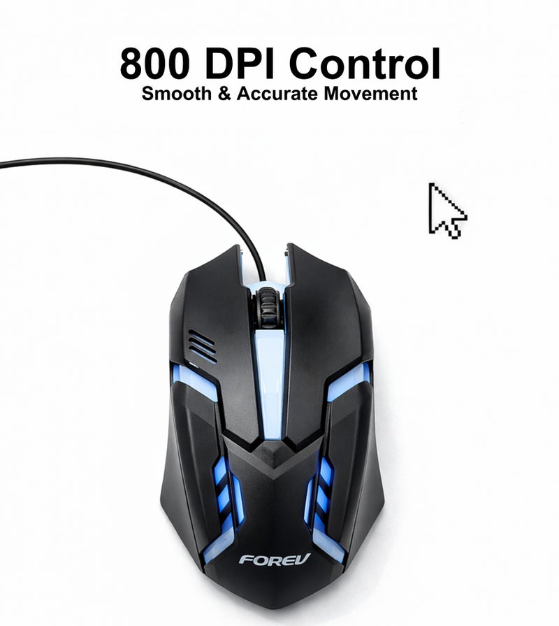 FOREV USB Wired Mouse with Adjustable DPI Optical Tracking, Gaming Mouse with 2-Buttons, LED Backlight, Anti-Slip Base & 1.5M Cable, Comfortable for Mac Mini PC Gaming Laptop MacBook (Black) - Image 3