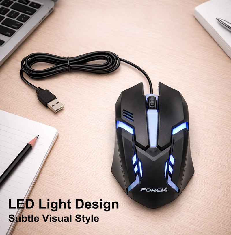 FOREV USB Wired Mouse with Adjustable DPI Optical Tracking, Gaming Mouse with 2-Buttons, LED Backlight, Anti-Slip Base & 1.5M Cable, Comfortable for Mac Mini PC Gaming Laptop MacBook (Black) - Image 4