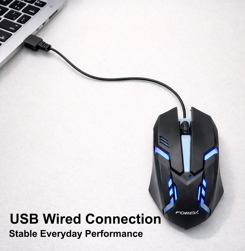FOREV USB Wired Mouse with Adjustable DPI Optical Tracking, Gaming Mouse with 2-Buttons, LED Backlight, Anti-Slip Base & 1.5M Cable, Comfortable for Mac Mini PC Gaming Laptop MacBook (Black) - Image 2