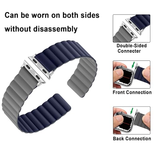 Anlinser Magnetic Bands Compatible with Apple Watch Band 49/46/45 44/42/41/40/38mm, Women Men Double Side Reversible Strap for iWatch Ultra 3-1 Series 11/10/9/8/7-1 SE(49/46/45/44/42,Dark Blue/Gray) - Image 3