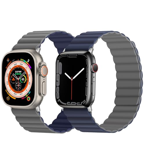 Anlinser Magnetic Bands Compatible with Apple Watch Band 49/46/45 44/42/41/40/38mm, Women Men Double Side Reversible Strap for iWatch Ultra 3-1 Series 11/10/9/8/7-1 SE(49/46/45/44/42,Dark Blue/Gray) - Image 2