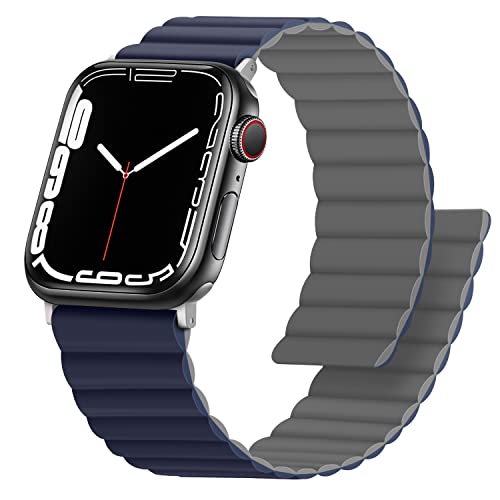 Anlinser Magnetic Bands Compatible with Apple Watch Band 49/46/45 44/42/41/40/38mm, Women Men Double Side Reversible Strap for iWatch Ultra 3-1 Series 11/10/9/8/7-1 SE(49/46/45/44/42,Dark Blue/Gray) - Image 1
