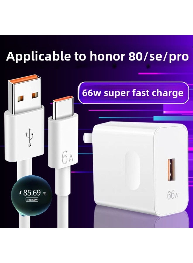 Applicable To Huawei Glory 80 Charger 66w Flash Charging Plug Type-C Data Cable Fast HONOR80pro-Color:6a Flash Charging 1m Cable 1 Suitable For Honor 80/se/pro - Image 2