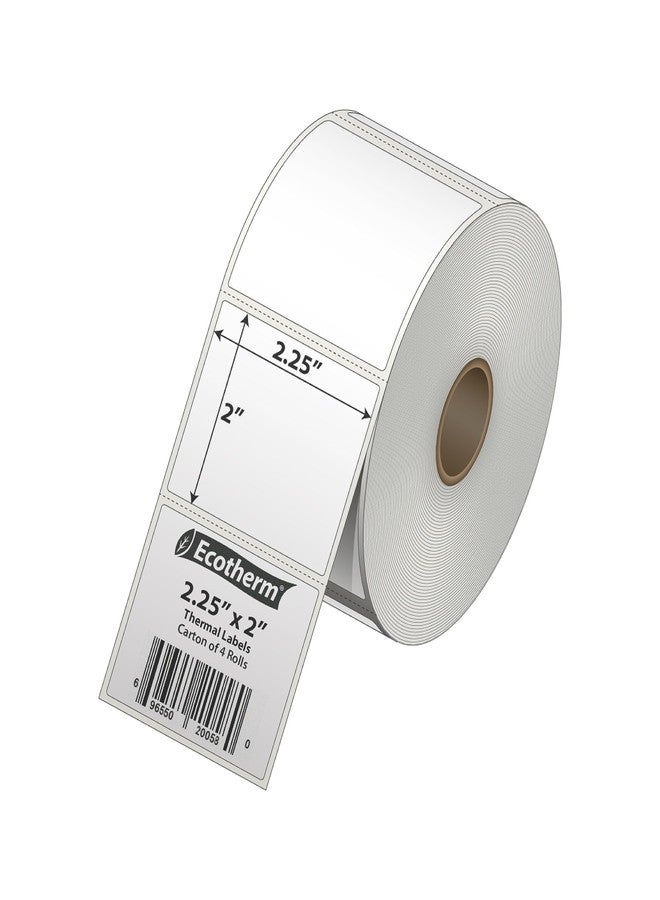 Ecotherm ملصقات حرارية 2.25 بوصة × 2 بوصة | 4 لفات | 2940 ملصقًا | متوافقة مع طابعات الملصقات الحرارية من زيبرا، مونبين، رولو، جودكس، أركسكان، آي دي بي آر تي، أوفنوفا وغيرها | ملصقات لاصقة بيضاء فارغة من إيكوثيرم - Image 2