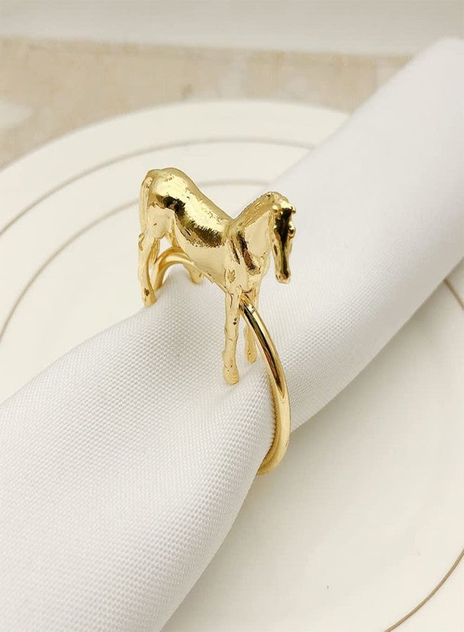 CINGHI LUSSO Standing Horse Shape Napkin Ring Metal Napkin Buckle Napkin Hotel/Hotel Supplies Napkin Rings Set of 12 - Gold - Image 5