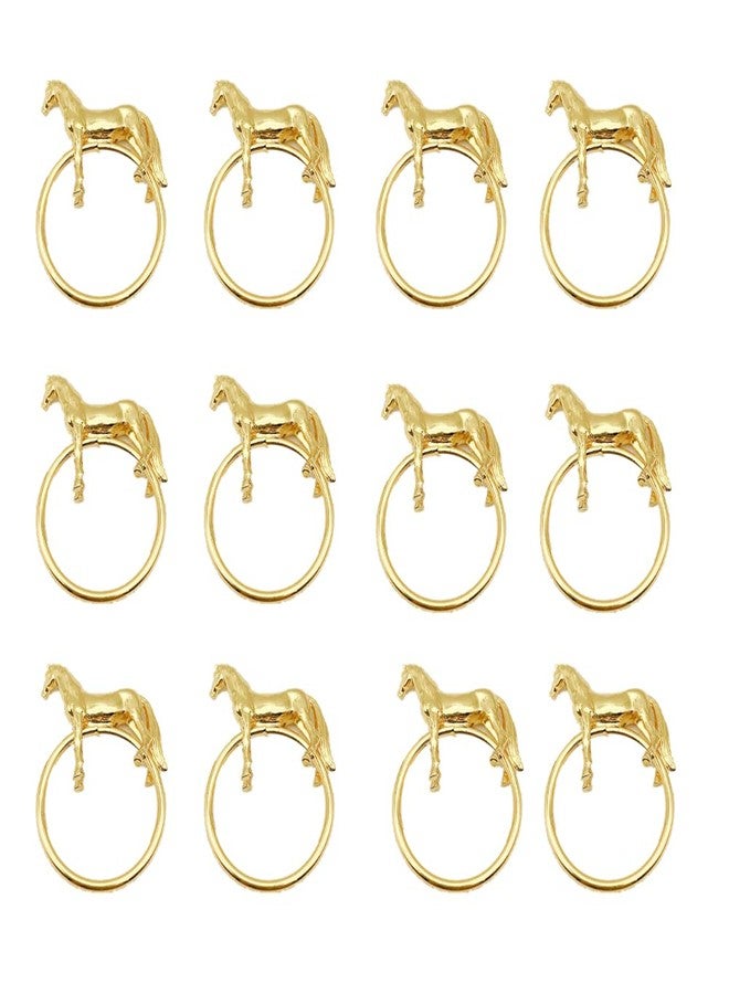 CINGHI LUSSO Standing Horse Shape Napkin Ring Metal Napkin Buckle Napkin Hotel/Hotel Supplies Napkin Rings Set of 12 - Gold - Image 1