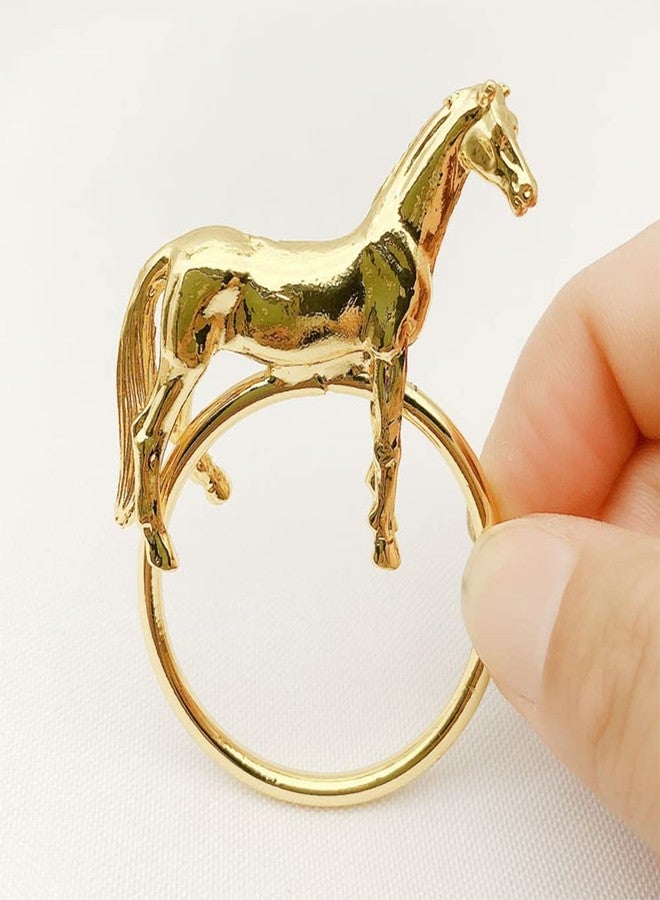 CINGHI LUSSO Standing Horse Shape Napkin Ring Metal Napkin Buckle Napkin Hotel/Hotel Supplies Napkin Rings Set of 12 - Gold - Image 3