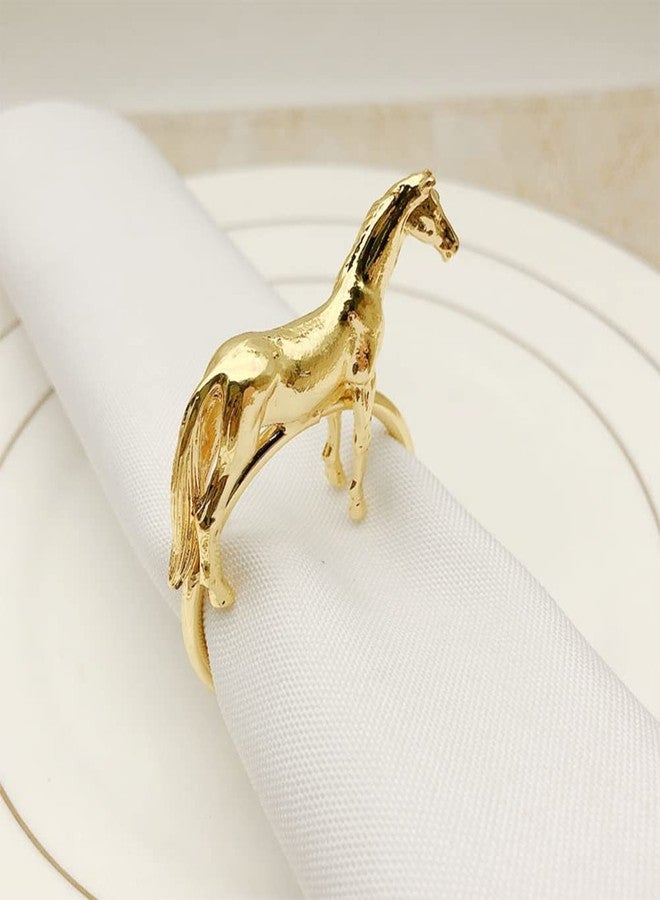 CINGHI LUSSO Standing Horse Shape Napkin Ring Metal Napkin Buckle Napkin Hotel/Hotel Supplies Napkin Rings Set of 12 - Gold - Image 4