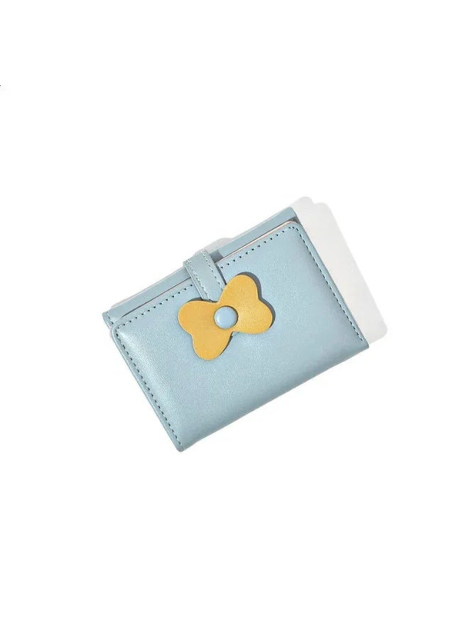 محفظة وحاملة بطاقات جلد أزرق تحتوي على جيوب متعددة للنقود والبطاقات وجيب بسوستة للنقود