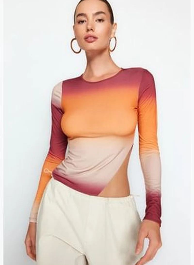 trendyol Orange Gradient Pattern Asymmetrical Stretchy Knit Blouse TWOAW24BZ00178