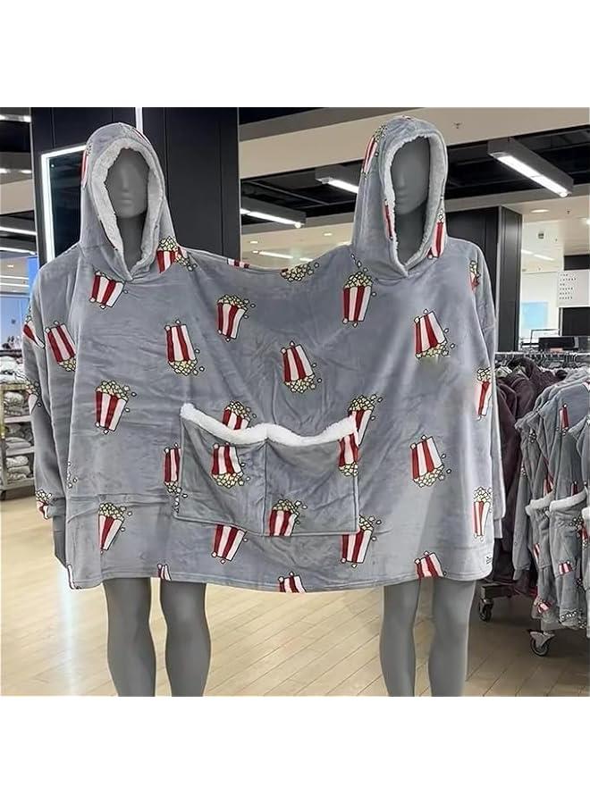 Couple Pajamas, Funny Popcorn Flannel Couple Matching Pajamas, Oversized Hoodies Sweatshirts, Thickened Home Clothes with Pockets  - Image 2