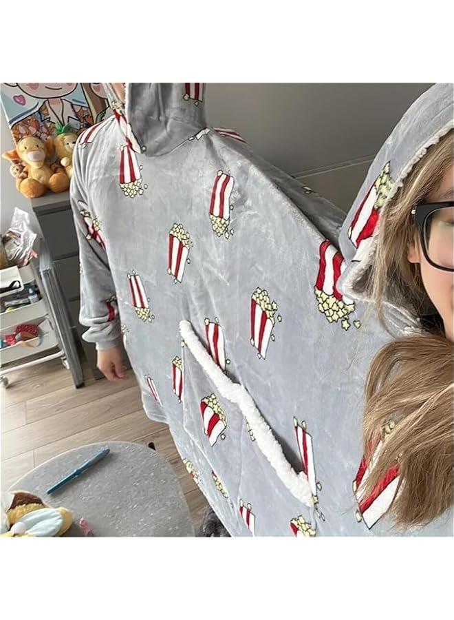 Couple Pajamas, Funny Popcorn Flannel Couple Matching Pajamas, Oversized Hoodies Sweatshirts, Thickened Home Clothes with Pockets  - Image 3