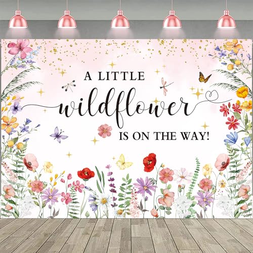 BUTEN Wildflower Baby Shower Decorations Backdrop Watercolor A Little Wildflower is On The Way Photography Background She is a Wildflower Theme Baby Girls' Baby Shower Cake Table Banner (7X5FT(82x59inch)) - Image 5
