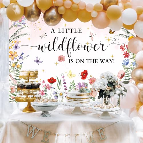 BUTEN Wildflower Baby Shower Decorations Backdrop Watercolor A Little Wildflower is On The Way Photography Background She is a Wildflower Theme Baby Girls' Baby Shower Cake Table Banner (7X5FT(82x59inch)) - Image 3