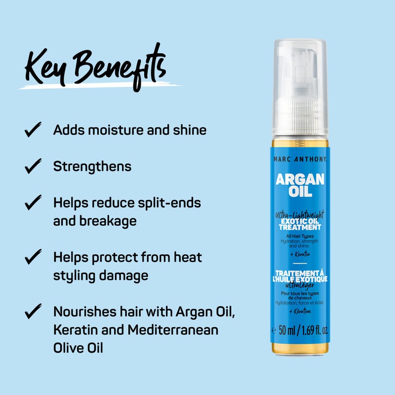 Marc Anthony Exotic Argan Oil Treatment with Keratin - Ultra-Lightweight Hair Oil Treatment Hydrates & Strengthens for Shiny, Healthy-Looking Hair for All Hair Types - Sulfate & Paraben Free - Image 2