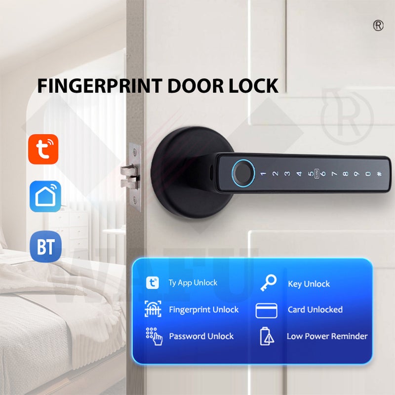 Wafu Smart Lock Keyless Entry Door Lock with BLE Gateway Handle Password Door Lock TY App Remote Operation BT 5-in-1 Fingerprint/Password/Card/Key/App Door Lock for 35-55mm Office Home Bedroom Door - Image 5