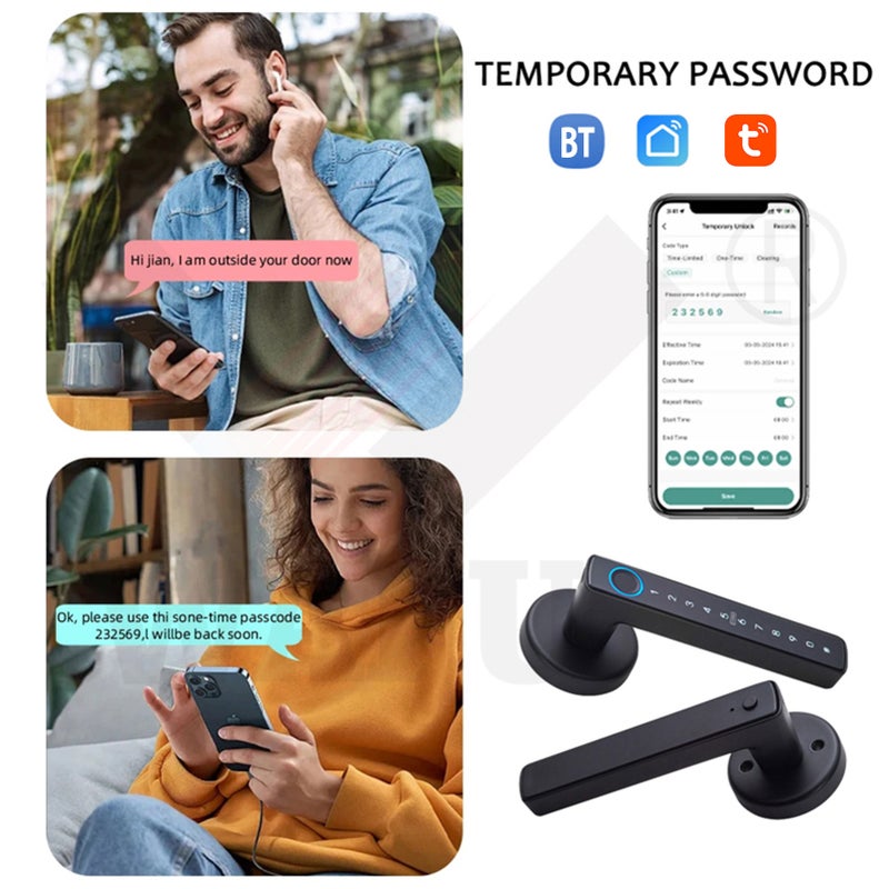 Wafu Smart Lock Keyless Entry Door Lock with BLE Gateway Handle Password Door Lock TY App Remote Operation BT 5-in-1 Fingerprint/Password/Card/Key/App Door Lock for 35-55mm Office Home Bedroom Door - Image 2