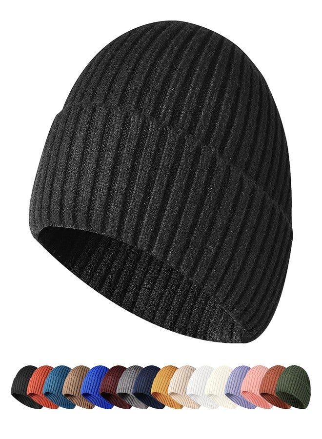 HiRui Knit Beanie for Men Women Kids, Winter Hats Warm Classic Daily Skull Caps (Black) - Image 1