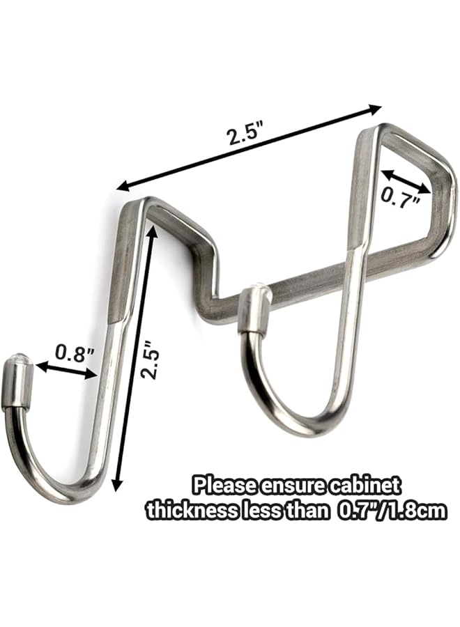promass 4Pcs Over the Door Hooks,Double S Shape Cabinet Door Drawer Hanger,Stainless Steel Heavy Duty Hook for Closet Wardrobe Door Kitchen Bathroom Bedroom,Hanging Clothes Bags Towels（ Silver) - Image 2